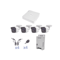 KIT TurboHD 1080 Lite / DVR 4 Canales / 4 Cámaras Bala (exterior 2.8 mm) / Transceptores / Conectores / Fuente de Poder Profesional