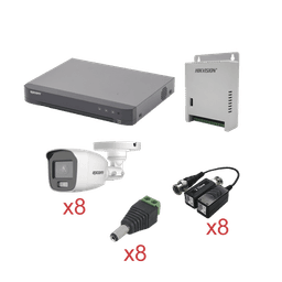 KIT TurboHD con Audio 1080p / DVR 8 Canales / 8 Cámaras Bala (exterior 2.8 mm) / Transceptores / Conectores / Fuente de Poder / AUDIO POR COAXITRON