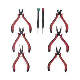 Juego de Herramientas con 6 Pinzas Eléctricas de 4.5" + 2 Desarmadores de Precisión (Plano y Cruz).