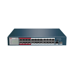 Switch PoE+ / No Administrable / 24 Puertos 100 Mbps PoE+ / 1 Puerto 1000 Mbps + 1 Puerto SFP Uplink / PoE hasta 250 Metros / 230 Watts