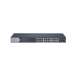 Switch Gigabit PoE+ / Administrable / 24 Puertos 1000 Mbps PoE+ / 2 Puertos SFP / Configuración Remota desde Hik-PartnerPro / PoE Extendido 250 Metros / 370 Watts