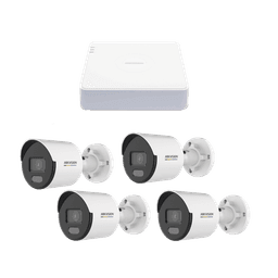 Kit IP 1080p (2 Megapixel) / NVR de 4 Canales con 4 Puertos PoE / 4 Cámaras IP Bala ColorVu Lite y ACUSENSE Lite / Micrófono Integrado