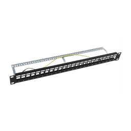 Patch panel modular Blindado (STP) de 24 puertos, con barra para organizar cable 