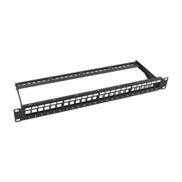 Patch panel modular sin blindaje de 24 puertos, 1U, con barra para organizar cable 