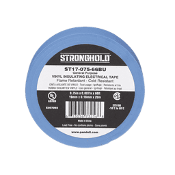 Cinta Eléctrica STRONGHOLD para Aislar, de PVC, Uso General Reparación y Mantenimiento, Grosor de 0.18mm (7 mil), Ancho de 19mm, y 20.12m de Largo, Color Azul