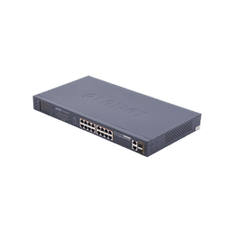 Switch no administrable PoE+ Extended, Aislamiento VLAN de 16 puertos + 2 combo TP/SFP Gigabit y Pantalla 