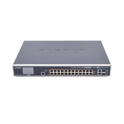 Switch Administrable L3, 24 puertos Gigabit PoE 802.3bt, 2 puertos 10G SFP+, Pantalla Tactil, Fuente Redundante, (600W)