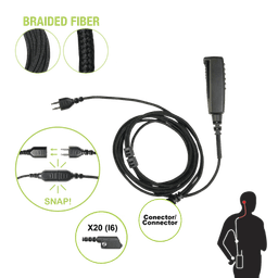 Cable para Micrófono audífono SNAP intercambiable con conector para Radios Icom IC-F3216/4261DS/DT, IC-F52D/62D, IC-F3400/4400DS/DT