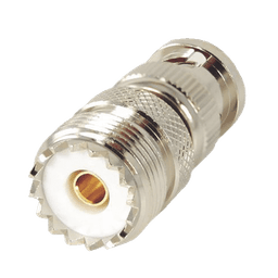 Adaptador en Linea para 50 Ohm, Conector BNC Macho-UHF Hembra (SO-239), Níquel/ Oro/ Delrin.