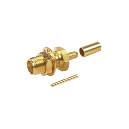 Conector SMA Hembra para Chasis en D Plano, Anillo Plegable para cable RG-174/U, Oro/ Oro/ Teflón.