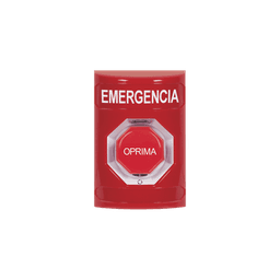 Botón de Emergencia, Texto en Español, Color Rojo, Acción Mantenida, Girar para Restablecer y LED Multicolor