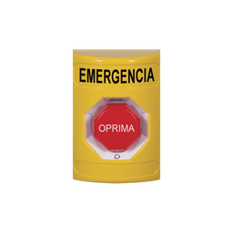 Botón de Emergencia en Español, Color Amarillo, Acción Mantenida, Girar para Restablecer y LED Multicolor