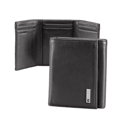 Cartera Athens Negra de Piel con Compartimento de Micromalla para ID. Doblable en 3 Partes con Divisor de Billetes. Pocket Wallet