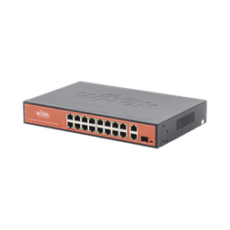 Switch PoE (802.3af/at/bt) / No administrable de largo alcance / Hasta 250m / 16 x 10/100Mbps (PoE) + 2 x 100/1000Mbps + 1 x SFP / 200 W