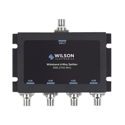 Divisor de potencia de 4 vías para la distribución de señal a dos antenas de servicio | 6 dB de pérdida por puerto | Conectores F hembra
